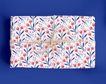 Pretty floral wrapping paper, plastic free, recyclable, uncoated