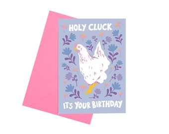 Holy Cluck Birthday Card, Pretty Chicken Birthday Card, Farm Birthday Card, Happy Birthday Card For Her, Happy Birthday Card For Mum, Eco