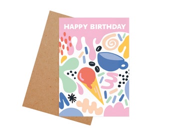 Cute Birthday Card, Fun Happy Birthday Card, Ice Cream Birthday Card, Unique Birthday Card, Cake Happy Birthday Card, Birthday Card For Her