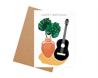 Guitar Birthday Card, Acoustic Guitar Happy Birthday Card, Birthday Card Musician, Modern Birthday Card, Unique Birthday Card Music