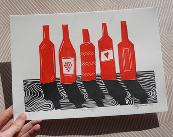 Red Wine Wall Art, Red Wine Lino Print, Wine Gifts, Wine Lover, Red Wine Poster, Wine Gift ideas, Wine Print Abstract, Wine Gifts For Women