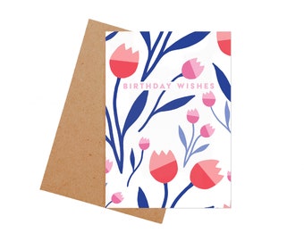 Pretty floral happy birthday card, plastic free, handmade