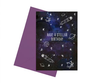 Space Birthday Card, Stellar Birthday Card, Recycled Happy Birthday Card, Birthday Card For Him