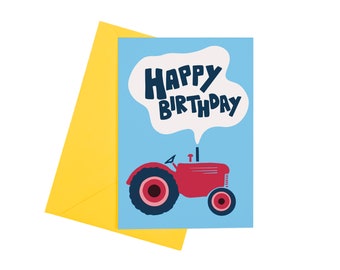 Tractor Birthday Card, Kids Happy Birthday Card, Boys Birthday Card, Vintage Tractor Birthday Card, Red Tractor, Tractor Happy Birthday Card