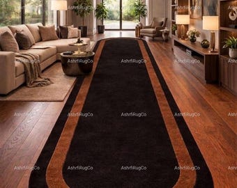 Modern minimalistisch loper, zwartbruin entreetapijt, handgetufte gangloper