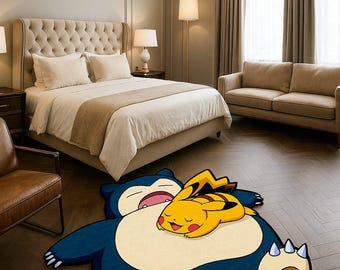 Anime Inspired Snorlax Pikachu Shaped Rug, Cartoon Character Floor Mat, Kids Gaming Room Decor