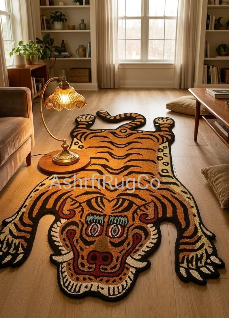 Tiger Shape Rug Tiger Shape Area Rug, Jungle Wildlife Statement Carpet, Living Room ...