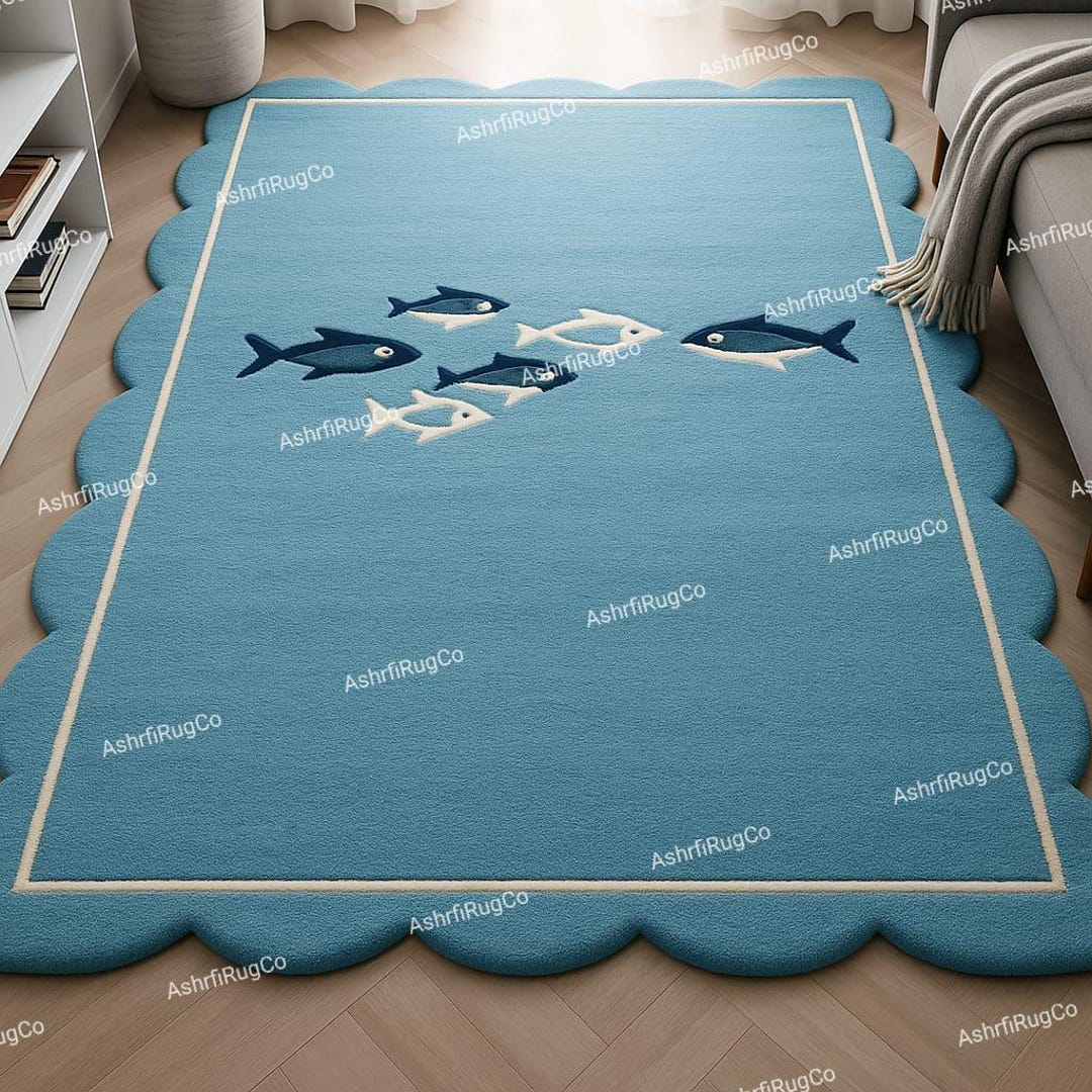 Ocean Theme Rug Kids Ocean Theme Area Rug – Blue Fish Pattern Nursery Rug, Soft ...