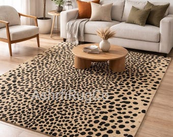 Leopard Print Area Rug, Beige Black Spotted Boho Contemporary Floor Decor