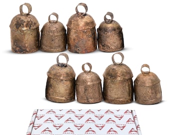 Akatva Christmas Bells for Decoration – Cow Bells for Rustic Christmas Decor – Bells for Crafts – Set of 10 Pieces – Brass Rustic Finish