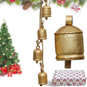 Campanelli di Natale per decorazioni – Campanelli per decorazioni natalizie rustiche – Campanelli rustici su corda – Campanelli per artigianato – Set di 4 in ottone rustico