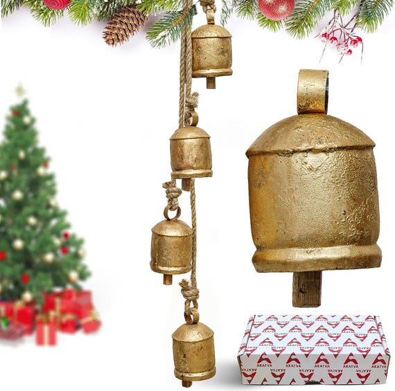 Ensemble De 3 Cloches Décoratives Dorées Rustiques - Avec Corde, Pour Décoration De Noël (arbre, Porte, Intérieur) - 9