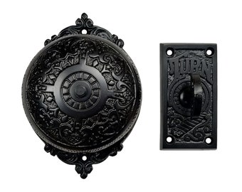 Akatva Vintage Twist Glocke mit Schlüsselplatte – Mechanische Türklingel für Zuhause – Messing Twist Calling Glocke - Antique Black Finish