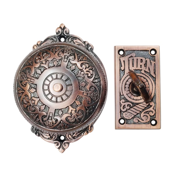 Akatva Vintage Twist Bell with Key Plate – Victorian Home Twist Bell – Mechanical Doorbell for Home – Brass Twist Calling Bell