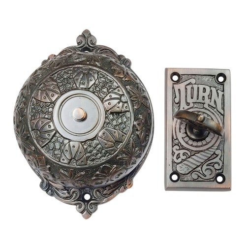 Vintage Twist Bell with Key Plate – Brass Twist Calling Bell – Hand Turn Doorbell - Old Fashioned Door Bell - Oil Rubbed Bronze