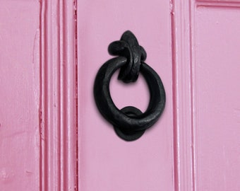 Akatva Black Cast Iron Door Knocker for Front Door - Handmade Black Powder Coated Cast Iron Door Knocker - Home Door Knocker for Doors