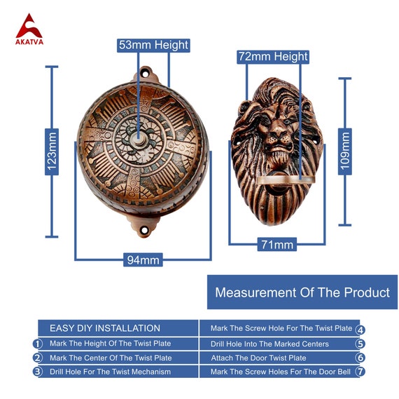 Akatva Vintage Twist Bell With Key Plate – Victorian Home Twist Bell – Mechanical Doorbell For Home – Brass Twist Calling Bell - UK