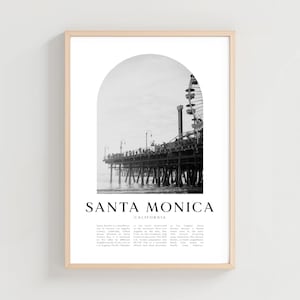 Poster turistico di Santa Monica, stampa di Santa Monica, decorazione murale di Santa Monica, arte della città della California, regalo di Santa Monica, decorazioni della California / NA34M