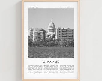 Wisconsin Travel Poster, Wisconsin Vintage Print, Wisconsin Wall Art, United States Retro City Art, Wisconsin Gift, US Boho Decor | NA123