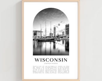 Wisconsin Travel Poster, Wisconsin Print, Wisconsin Wall Art, Travel Print, United States City Art, Wisconsin Gift, US Decor | NA123M