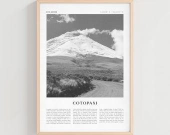 Póster de viaje al Cotopaxi, Ecuador, impresión retro en blanco y negro