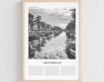 Amsterdam Travel Poster, Amsterdam Vintage Print, Amsterdam Wall Art, Netherlands Retro City Art, Amsterdam Gift | EU83