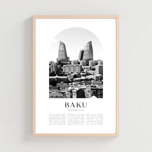 Baku Travel Poster, Baku Print, Baku Wall Art, Travel Print, Azerbaijan City Art, Baku Gift, Azerbaijan Decor | AS06M