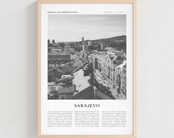 Póster de viaje de Sarajevo, impresión vintage de Sarajevo, arte mural retro de la ciudad de Bosnia y Herzegovina, regalo de Sarajevo, decoración bohemia de Bosnia / EU16