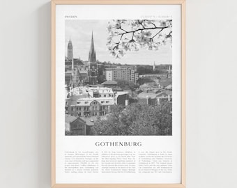 Plakat podróżniczy z Göteborga, wydruk vintage z Göteborga, sztuka ścienna z Göteborga, sztuka retro z miasta w Szwecji, prezent z Göteborga, wystrój boho ze Szwecji | EU140