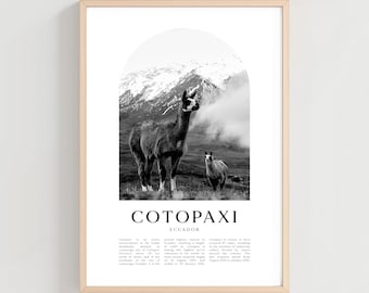Póster de viaje al Cotopaxi, impresión del Cotopaxi, arte mural del Cotopaxi, impresión de viaje, arte urbano de Ecuador, regalo del Cotopaxi, decoración de Ecuador / SA120M