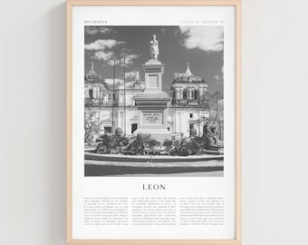 Póster de viaje de León, impresión vintage de León, arte mural de León, arte retro de la ciudad de Nicaragua, regalo de León, decoración bohemia de Nicaragua / CE39