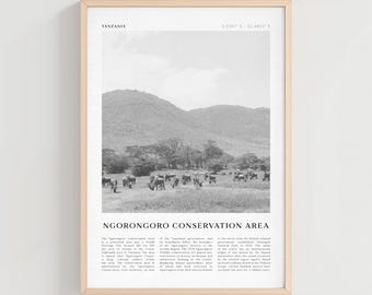Ngorongoro Conservation Area Travel Poster, Ngorongoro Vintage Print, Ngorongoro Wall Art, Tanzania Retro City Art, Ngorongoro Gift | AF136