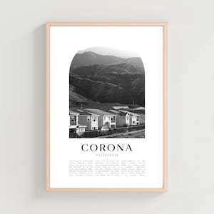 Corona Travel Poster, Corona Print, Corona Wall Art, Travel Print, California City Art, Corona Gift, California Decor | US154M