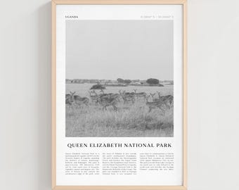 Queen Elizabeth National Park Travel Poster, Queen Elizabeth Vintage Print, Queen Elizabeth Wall Art, Uganda Retro City Art | AF153