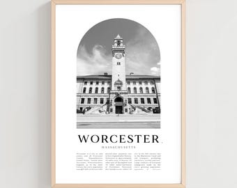 Worcester Travel Poster, Worcester Print, Worcester Wall Art, Travel Print, Massachusetts City Art, Worcester Gift | US129M