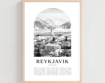 Poster di viaggio di Reykjavik, stampa di Reykjavik, arte murale di Reykjavik, stampa di viaggio, arte della città islandese, regalo di Reykjavik, decorazioni islandesi / EU52M