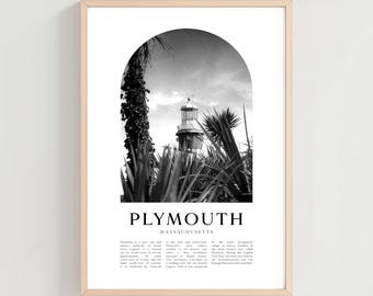 Plakat z podróży do Plymouth, wydruk z Plymouth, sztuka ścienna z Plymouth, wydruk z podróży, sztuka miejska Massachusetts, prezent z Plymouth, wystrój Massachusetts | NA322M