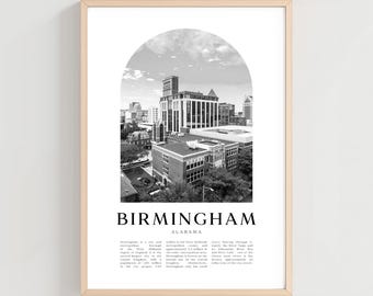 Póster de viaje de Birmingham, impresión de Birmingham, arte mural de Birmingham, impresión de viaje, arte de la ciudad de Alabama, regalo de Birmingham, decoración de Alabama / US101M