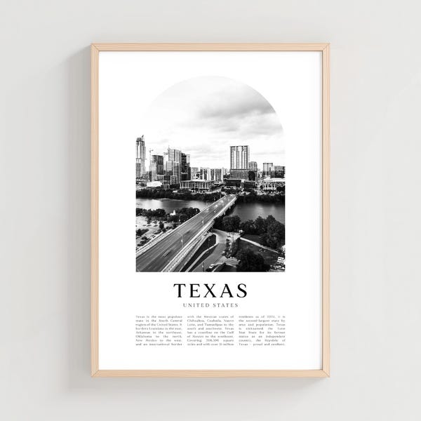 Texas Travel Poster, Texas Print, Texas Wall Art, Travel Print, United States City Art, Texas Gift, United States Decor | NA129M
