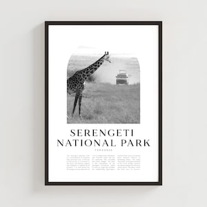 Poster di viaggio del Parco Nazionale del Serengeti, stampa del Serengeti, arte murale del Serengeti, arte della città della Tanzania, regalo del Serengeti, decorazioni della Tanzania / AF139M
