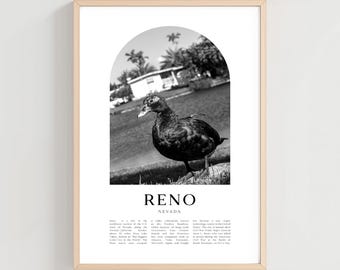 Reno Travel Poster, Reno Print, Reno Wall Art, Travel Print, Nevada City Art, Reno Gift, Nevada Decor | US90M