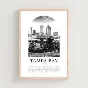 Plakat z podróżą do zatoki Tampa, wydruk z zatoki Tampa, sztuka ścienna z zatoki Tampa, wydruk podróżniczy, sztuka miejska Florydy, prezent z zatoką Tampa, wystrój Florydy | NA339M