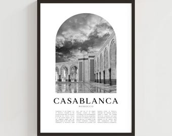 Póster de viaje de Casablanca, impresión de Casablanca, arte mural de Casablanca, impresión de viaje, arte urbano de Marruecos, regalo de Casablanca, decoración de Marruecos / AF81M