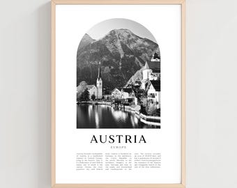 Poster de voyage en Autriche, impression d'Autriche, art mural Autriche, impression de voyage, art de la ville de l'Europe, cadeau Autriche, Europe | EU07M