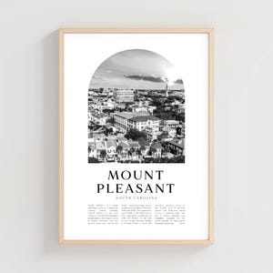 Poster di viaggio di Mount Pleasant, stampa di Pleasant, arte murale di Pleasant, arte della città della Carolina del Sud, regalo di Pleasant, decorazioni della Carolina del Sud / US446M