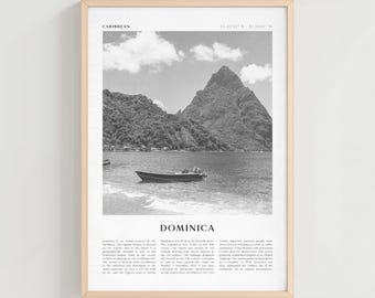 Plakat z podróży do Dominiki, wydruk w stylu vintage z Dominiki, sztuka ścienna z Dominiki, karaibska sztuka miejska w stylu retro, prezent z Dominiki, karaibski wystrój boho | CA19