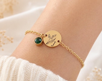 Personalized birthstone bracelet - stainless steel in silver, rose gold or gold - gift for mom, girlfriend, birth