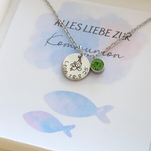 Personalized Necklace - Birthstone Necklace - Stainless Steel Chain - Silver Gold Rose Gold - Gift - Baptism - Communion - Confirmation