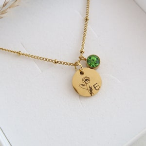 Birth flower necklace - birthstone necklace - necklace with engraving - name necklace - gifts for mom, birth - Christmas gift