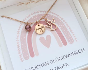 Halskette Schutzengel - Geburtsstein Halskette - Taufkette - personalisiertes Geschenk - Kommunion - Konfirmation - Glücksbringer Anhänger